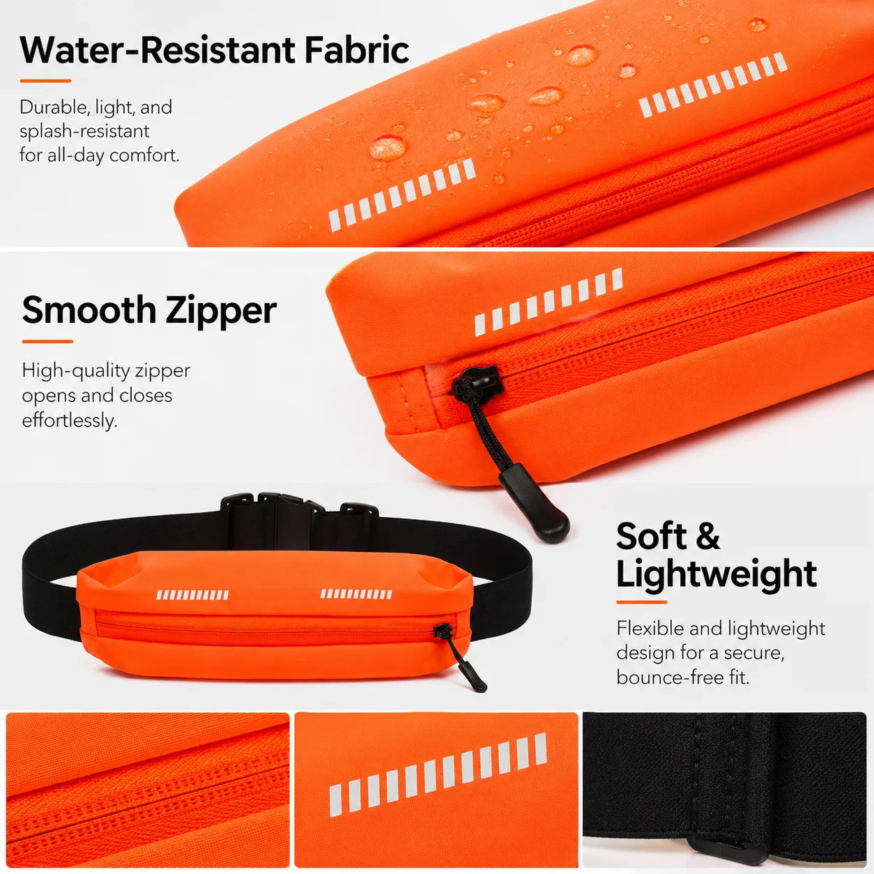 Riñonera Deportiva Multifuncional, Cinturón de Running Ligero Resistente al Agua, Riñonera Ajustable con Bolsillo con Cremallera
