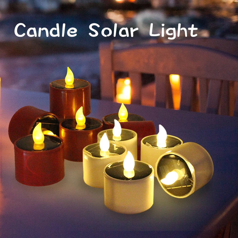 

Солнечный садовый светильник, светодиодные свечи, беспламенные уличные водонепроницаемые солнечные чайные свечи для вечеринки, сада, дома, рождественской террасы, декор