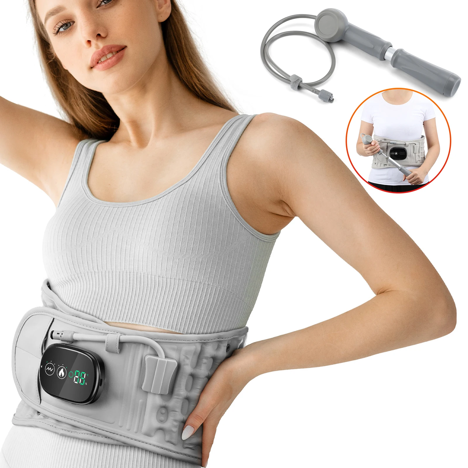 

Надувной массажный пояс для талии с подогревом, вибрацией, красным светом и воздушной компрессией, массажная накладка для поясницы и живота, поддерживающий бандаж-грелка