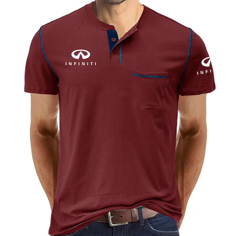 Infiniti car logo print high-end business men's T shirt 100% cotton Summer sports comfortable sweat-absorbing men's T shirt