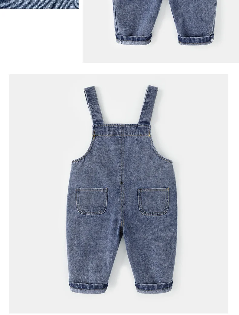 Frühling Herbst Denim Kinder-Latzhosen 0-5 Jahre Einfarbige Cowboy-Hosen für Jungen und Mädchen Kleidung mit Trägern Kinder-Latzhosen – Detail 6