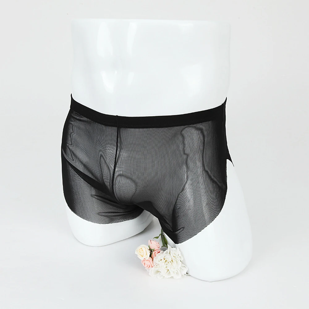 Plain Underpants Boxer Men\'s Shorts Elasticated Waist Four Corners Home Pajamas Mesh See Through Solid Color Ultra-thin New - alternate angle