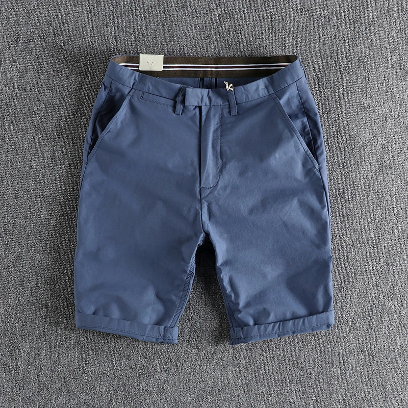 2023 Summer New American Simple Woven Thin Solid Color Shorts Men\'s Fashion Washed Business Casual Yonth Straight 5-point Pants