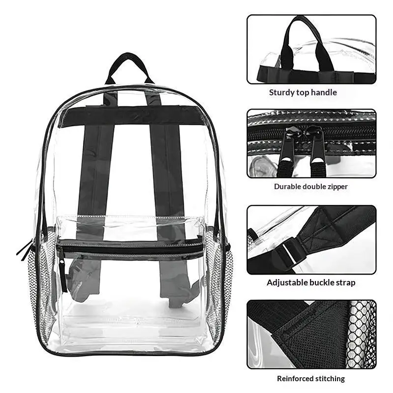 Clear PVC Waterproof Backpack Transparent Durable 1Pcs for Baseball Stadium Outdoor Activities School
