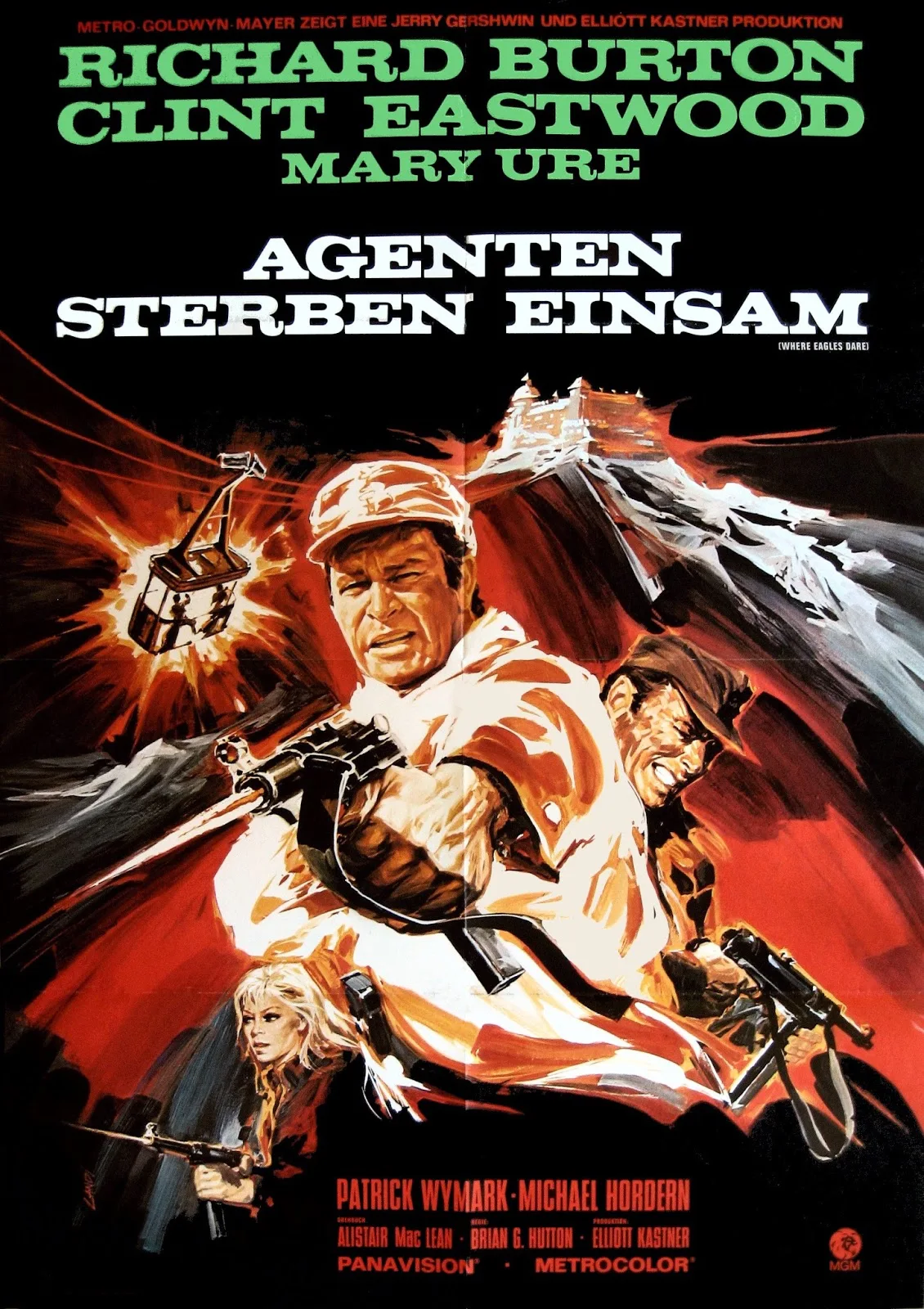Affiche en soie sur le thème du film Where Eagles Dare (1968), peinture décorative murale pour la maison
