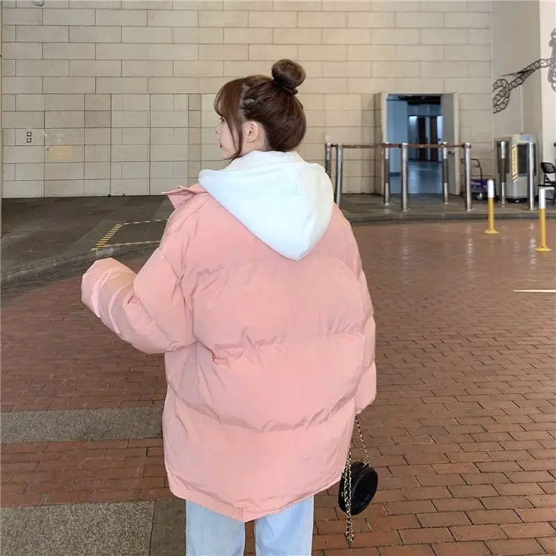 2023 New Women Down Cotton Coat Winter Jacket Female Short Versatile Parkas Loose Thick Outwear Solid Color Hooded Overcoat