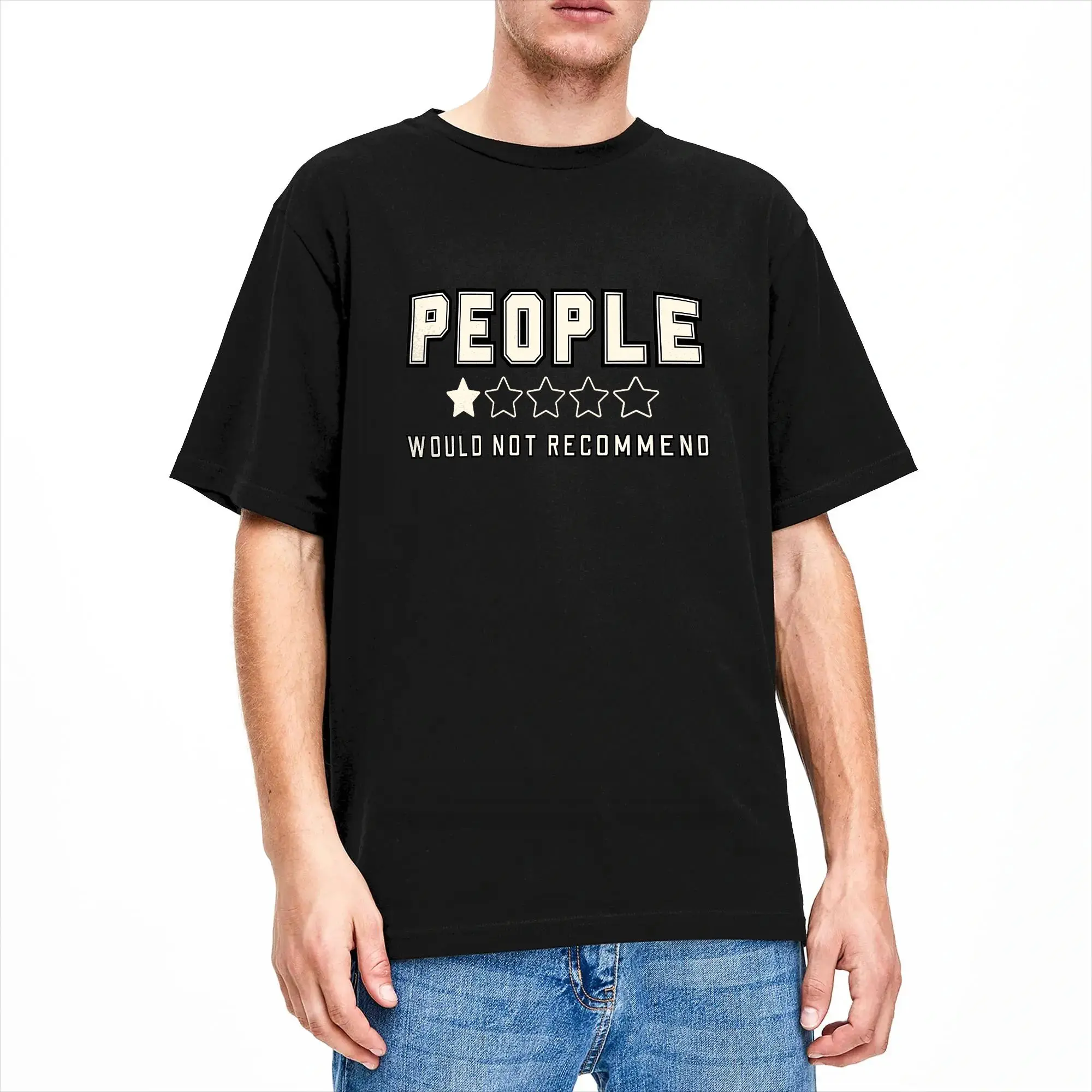 Vintage T Shirt Summer People One Star Rating Would Not Recommend Funny Introverts Hip Hop T Shirts  Cotton Tshirt Short Sleeve