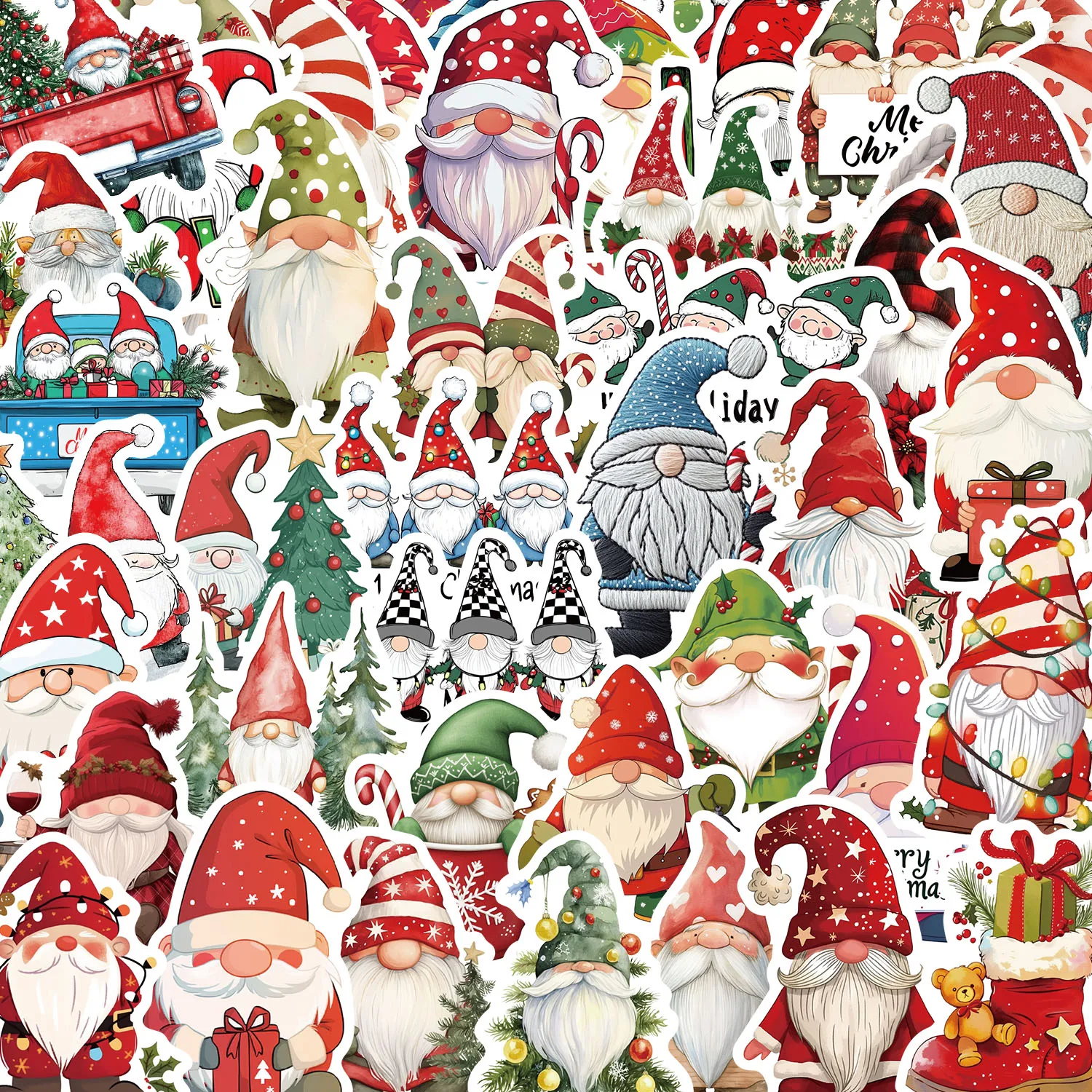 50pcs Happy Christmas Gnome Stickers PVC Decorative for Home Wall Sticker Gift Year Christmas Aesthetic Phone Sticker