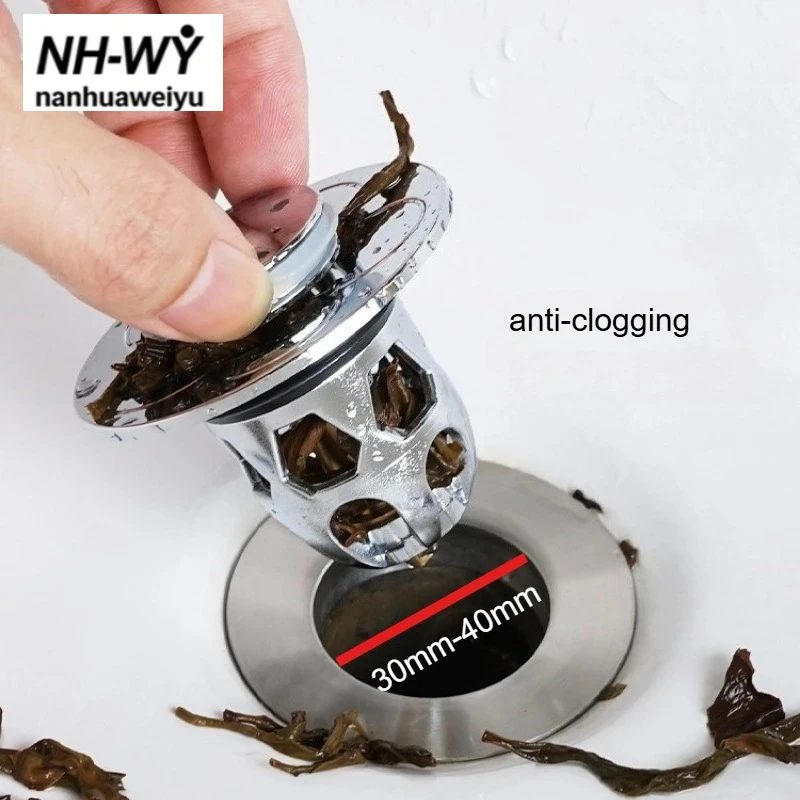30-40mm Universal Pop-Up Drain Stopper ABS Electroplated Shell Copper Core Anti-Odor Insect Proof for Bathroom Sink Washbasin