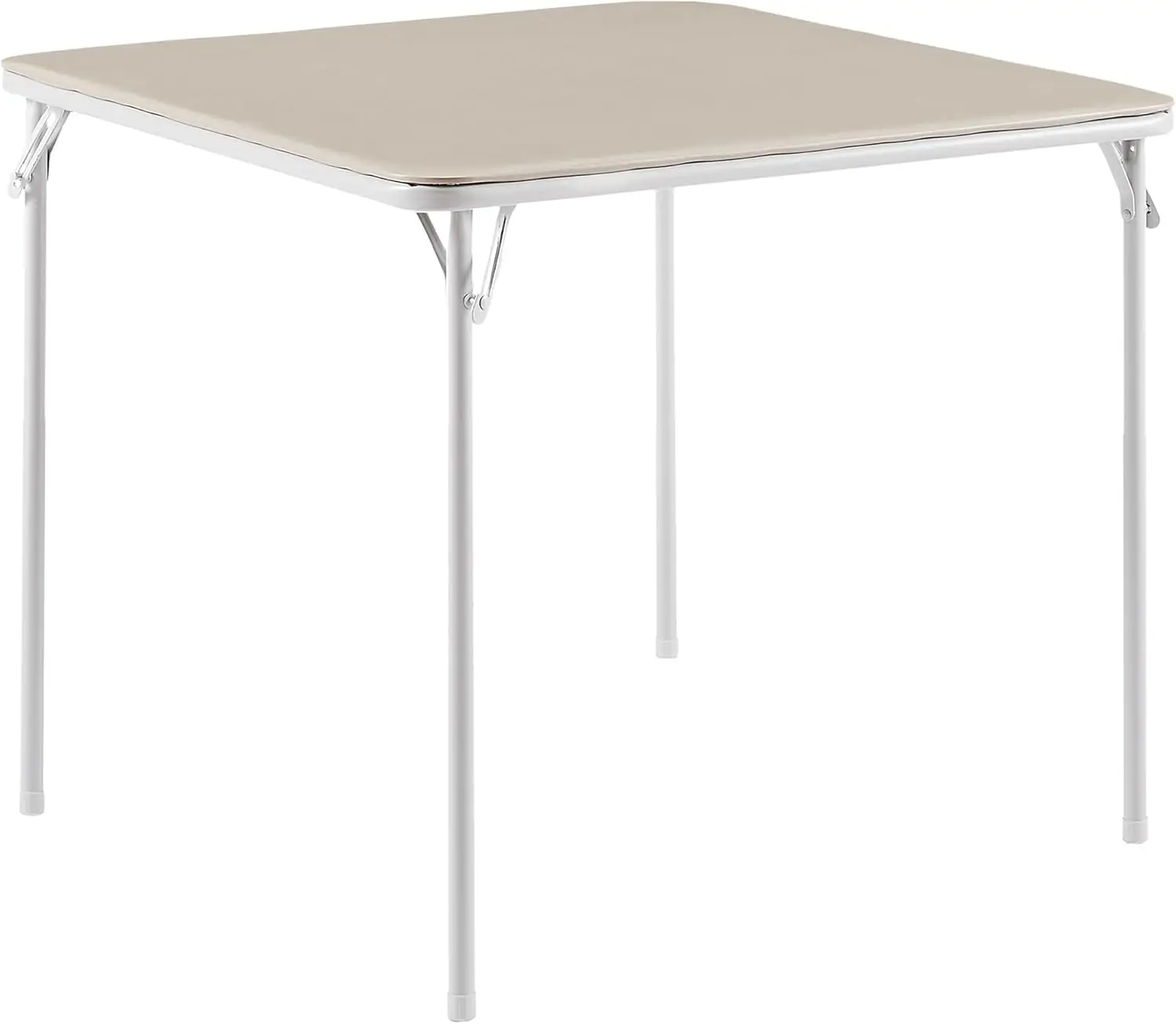 Portable Folding Card Table Square with Collapsible Legs & Vinyl Upholstery, Metal, Beige, 1 Piece