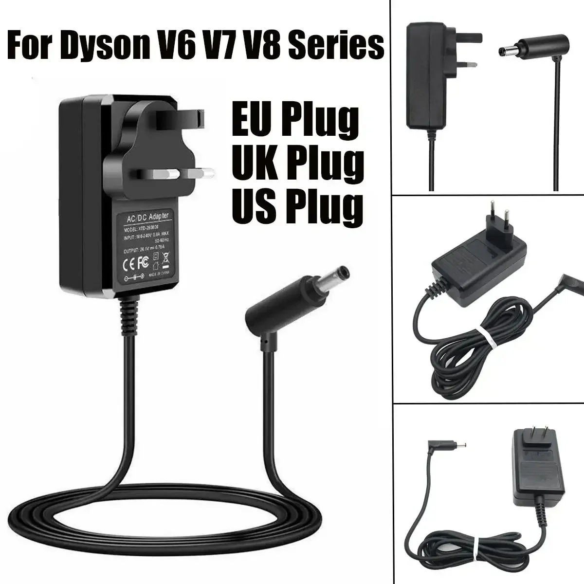 1Pcs Charger Replacements EU/UK/US Plug Charging Adapter for Dyson V8 V7 V6 DC58 DC59 DC61 DC62 DC74 Vacuum Cleaner