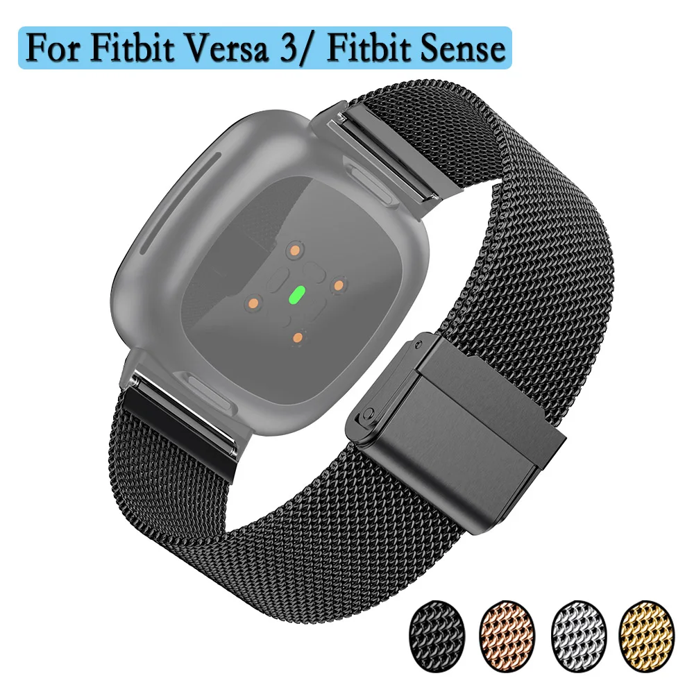 

For Fitbit Versa3/Fitbit Sense Milanese Strap With Rubber Head Tablets Belt Smart Watch Replacement Wristband Bracelet Accessori