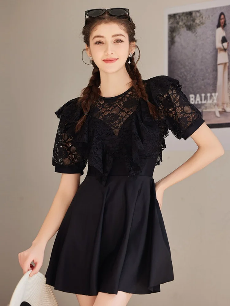 

Новый женский слитный купальник 2025 года с кружевной юбкой, термальный, для термальных источников, чувственный, консервативный, утягивающий, скрывающий живот, больших размеров