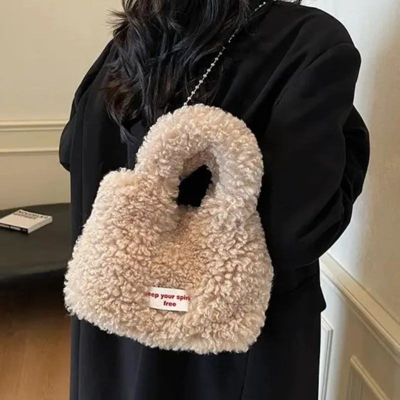 

Lamb Fur Handbag Women's Faionable Buet Bag Crossbody Bag Commuter oulder Bag Sli Woolen Bag Handbag