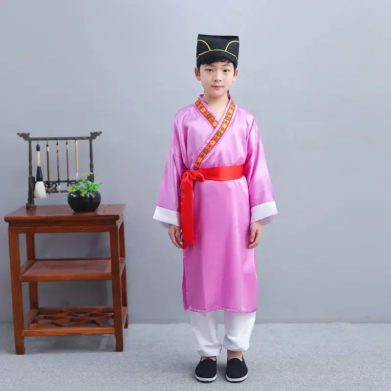 Chinese silk robe Costume Boys Children Kimono China Traditional Vintage Ethnic Students Chorus Dance Costume Hanfu