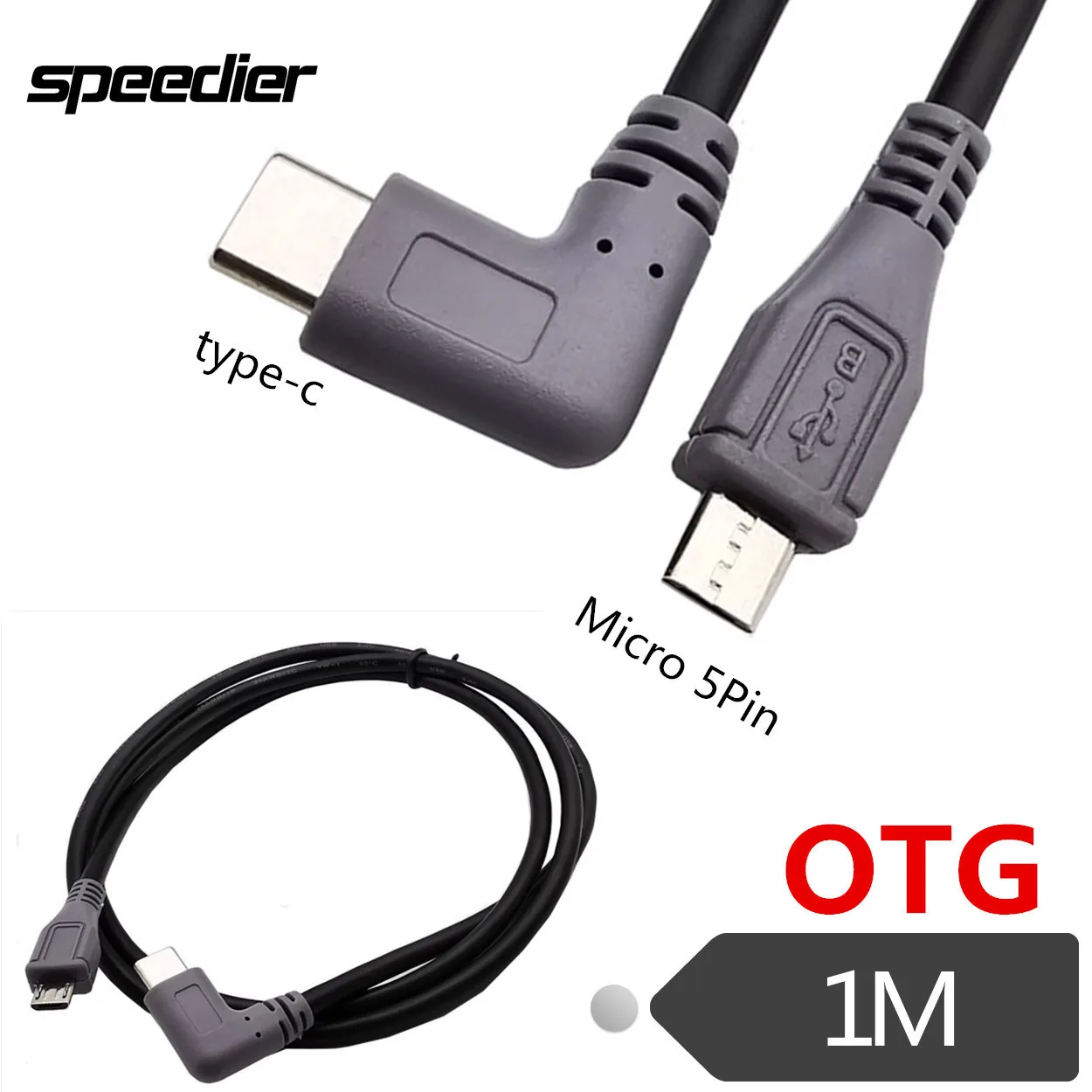1m/3ft 90 Degree Elbow USB 3.1 Type-C to Micro 5P/Mini USB OTG Male to Male Data Charging Adapter Cable for USB-C Devices