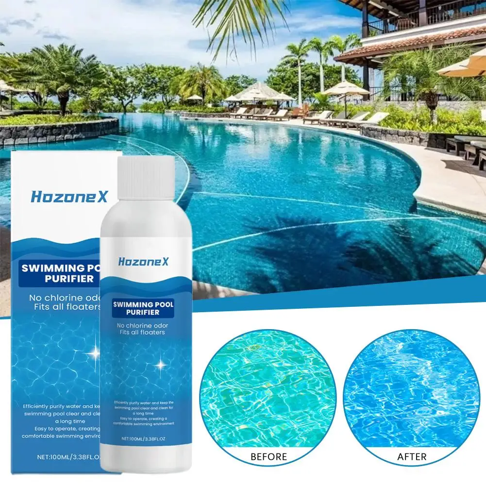 Purificador de piscinas de 100ml, líquido para clarificar el agua de la piscina, sin olor, solución de limpieza inhibidora de algas de rápida disolución para mantenimiento