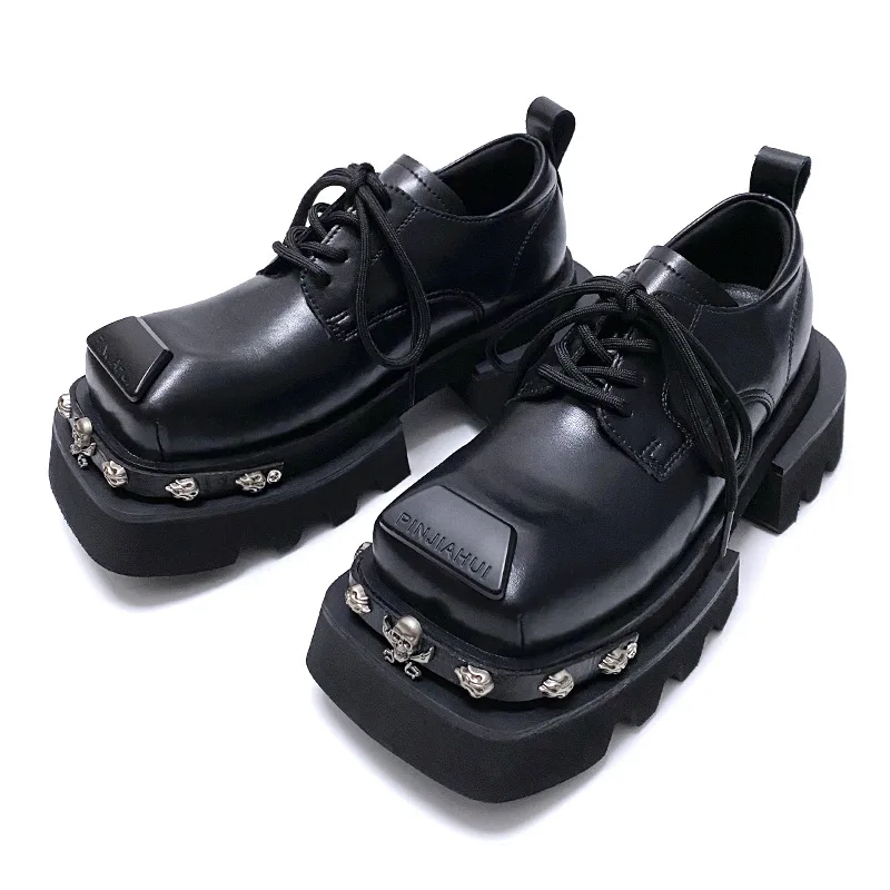 

Элегантные кожаные туфли-дерби с квадратным носком на платформе в стиле ретро для мужчин и женщин