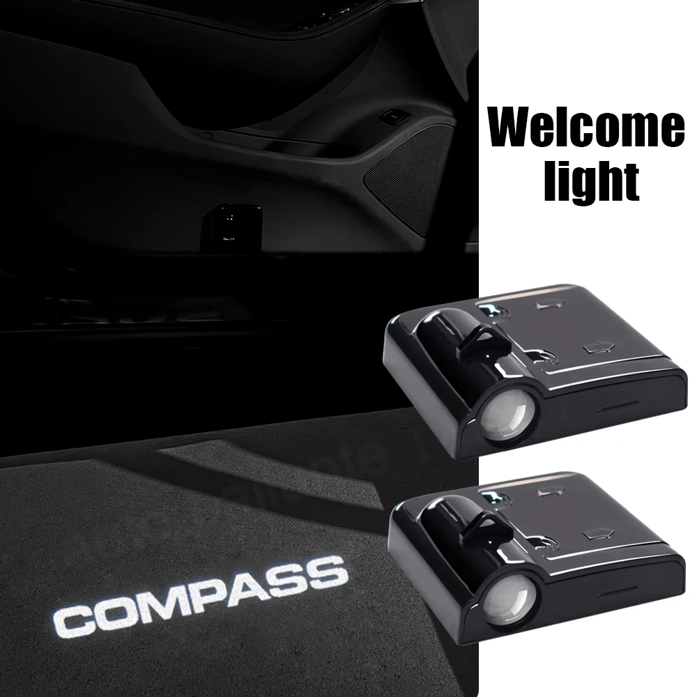 2Pcs LED Car Door Light Projector Sticker Accessories For Jeep Compass 2011 2012 2014 2016 2017 2018 2019 2020 2021 2022 2023