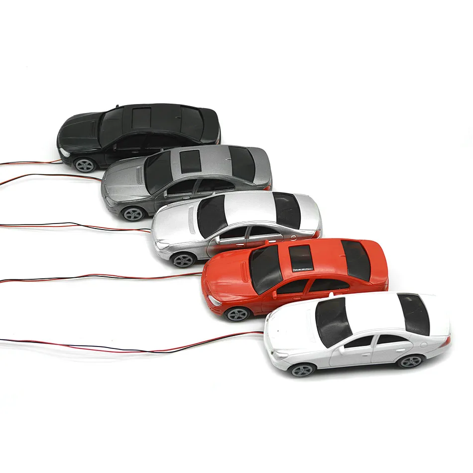 Scale 1/50-1/200 Micro LED Lighting Cars Model Mini Colorful Toy Cars For Building Road Street Landscape Layout Materials