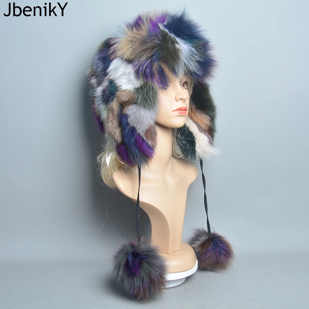 

Winter Fur Hat for Women Hat with Ear Real Fox Fur Caps Russian Women Bomber Hats Bonnets Trapper Cap Camo Fox Hat Wholesale