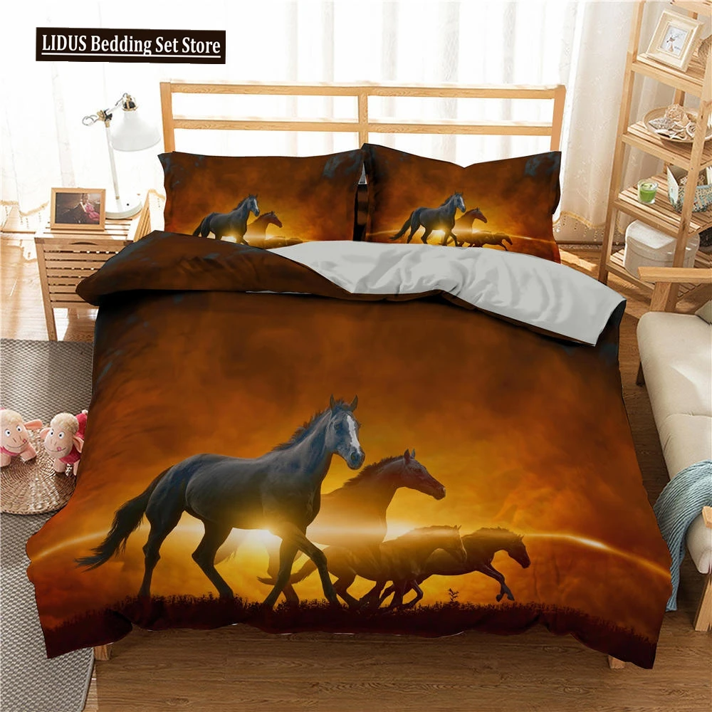 

Horse Duvet Cover Set For Kids Teens Adults Bedding Set 3D Steed Print Polyester Comforter Cover Wildlife Animal King Queen Size