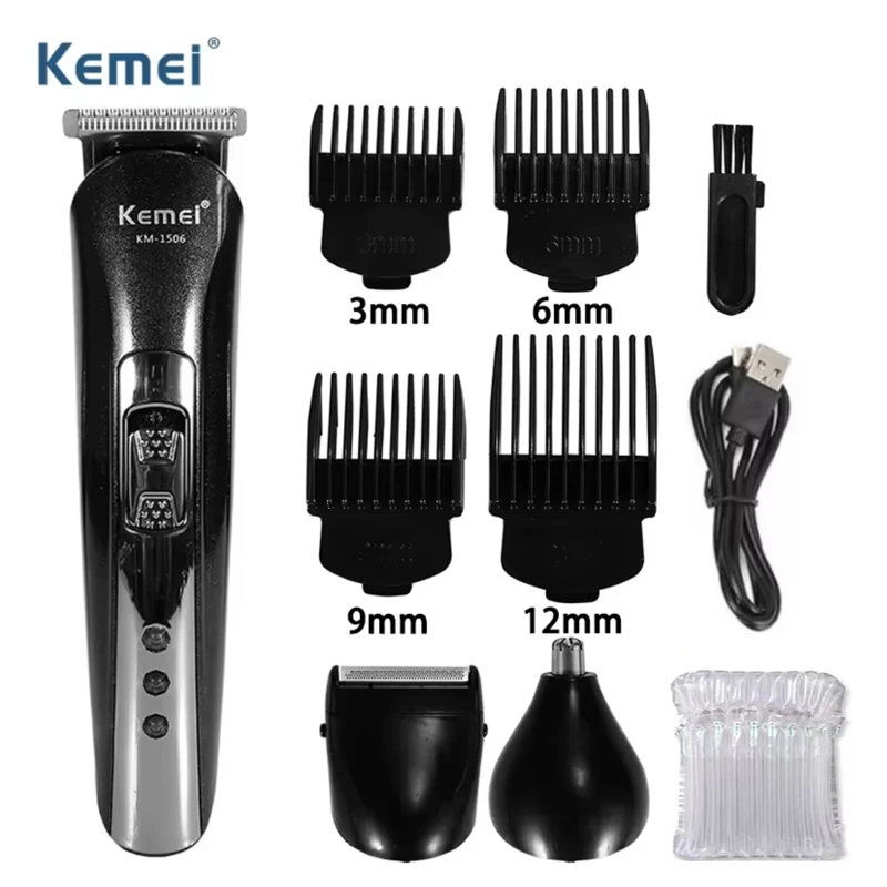 Kemei KM-1506 3-in-1 elektrische tondeuse USB-oplaadscheerapparaat Oplaadbare neushaartrimmer Professionele scheermachine