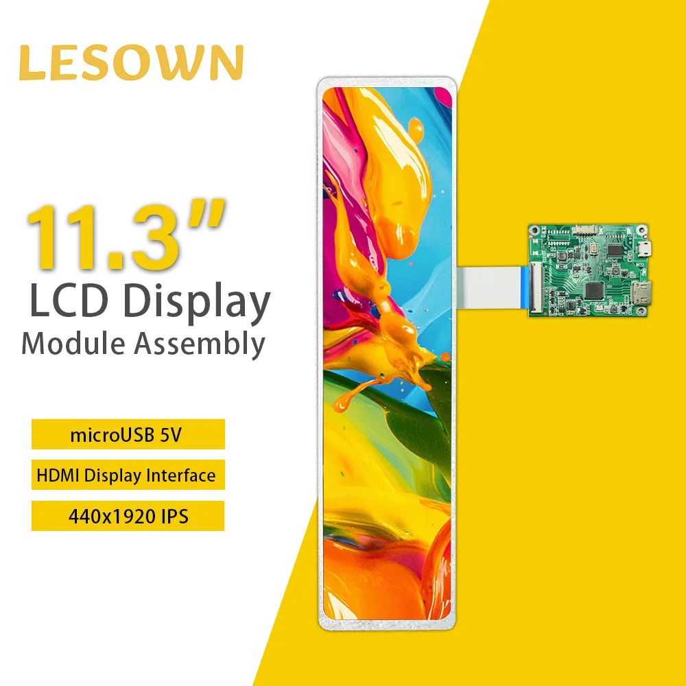 LESOWN 11.3 inch Long Stretched Bar LCD Screen 440x1920 IPS miniHDMI MIPI 4LANE Interface Display Module for Raspberry Pi Laptop