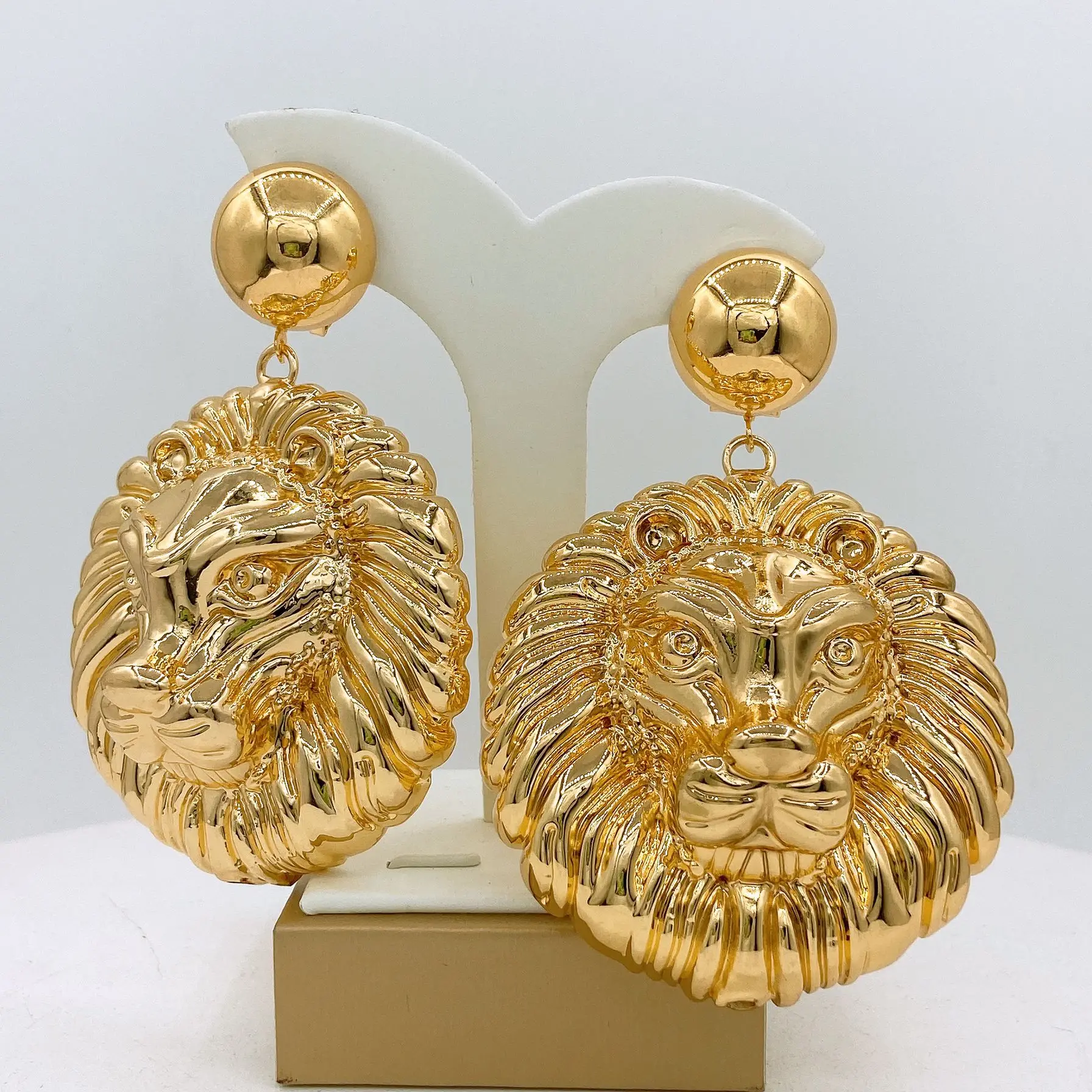 The Fabulous Huge Lion Shape Women's Earring Pierced Electroplated Gold Copper Alloy Color Large Earring For Party Free Shipping