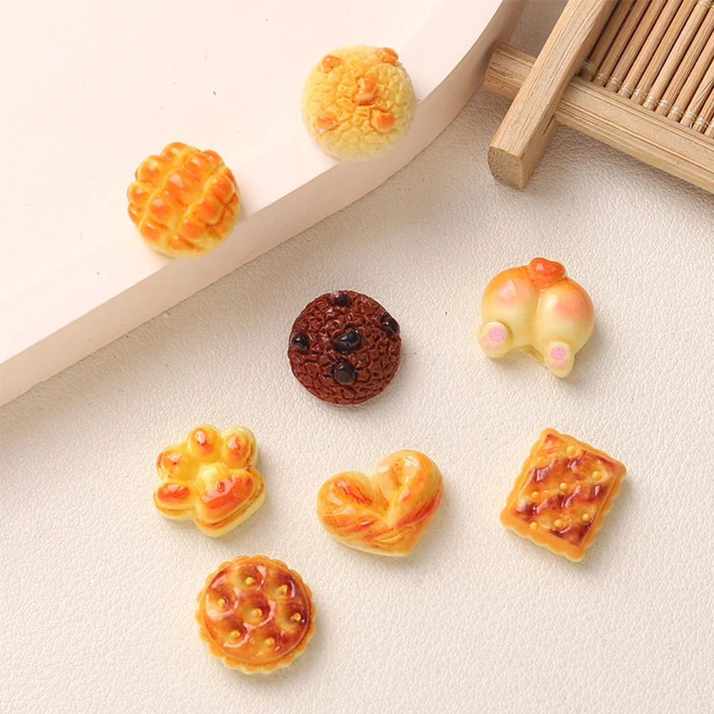 20PCS Shiny Mini Cookies Series Miniature Flat Back Resin Cabochons For Hairpin Scrapbooking DIY Home Decor Craft Accessories