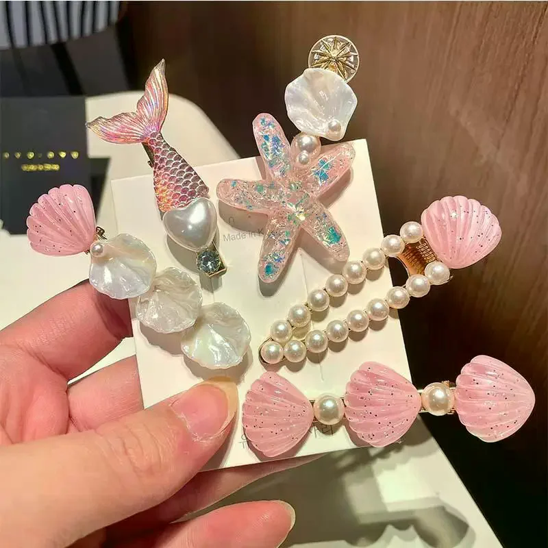 5Pcs Girls Cute Ocean Hair Clips Starfish Shell Design Non Slip Grip For Daily Wear Birthday Parties Beach Trips