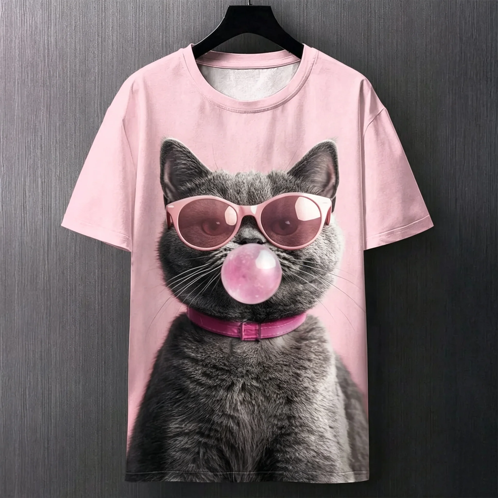 Funny 3D Animals Cat Blow Bubbles Print Men's T-shirt Casual Daily T shirt Fashion Personality Short Sleeve Tops Summer Clothing