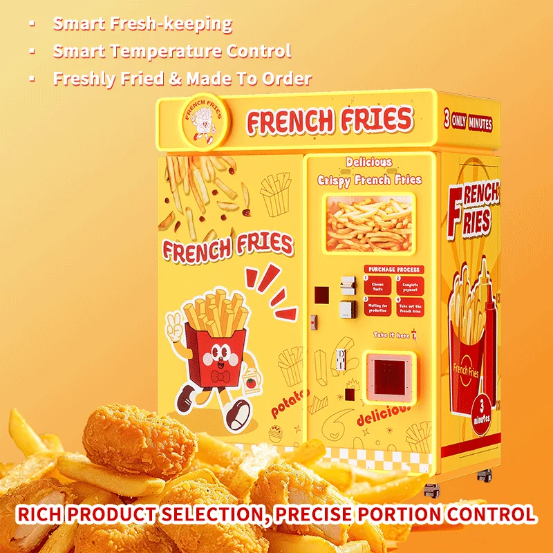 24H Unmanned High Capacity French Fry Vendor with SDK Function Low Labor Custom Mall Cinema Crispy Snack Machine