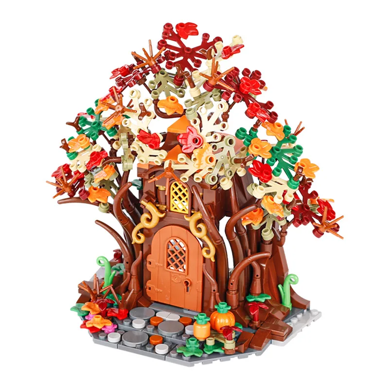 

MOC Fairy Tale Medieval Autumn Elf Tree House Plant Scene Accessories Small Particles Building Block Children Educational Toys