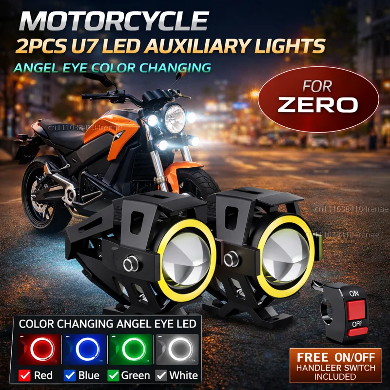 Waterproof Motorcycle LED Headlight 3000LMW U7 Motorbike LED Driving Fog Spot Light with Switch For ZERO SR/S SR/F SR S FXE