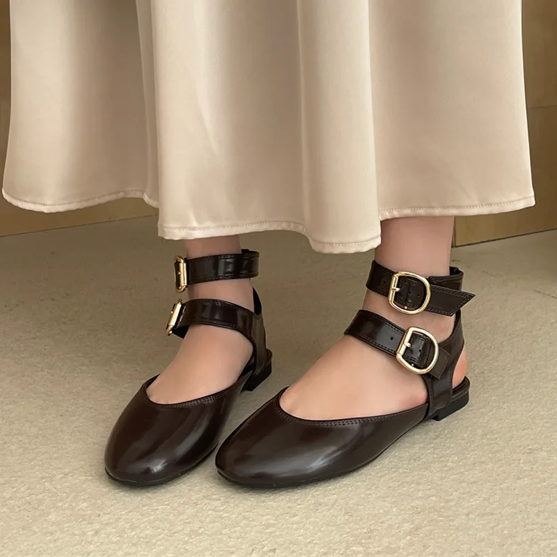 2025 مشبك مزدوج ماري جينس أحذية النساء Slingback حذاء باليه مسطح أنيق أحذية زائد غير رسمية الإناث 34-43