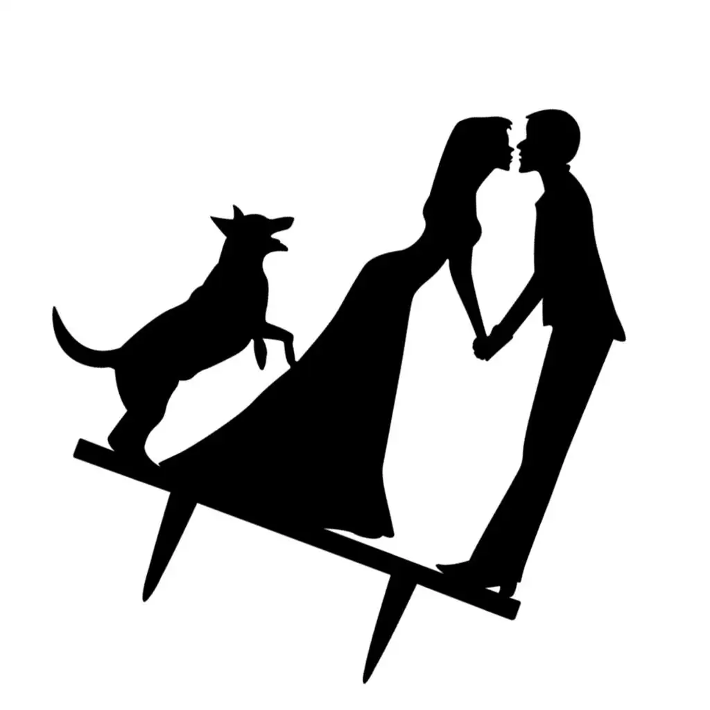 Décoration de gâteau de mariage romantique avec chien, silhouette en acrylique, 3 paquets-6 paquets