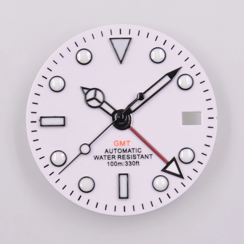 29mm White Sterile Dial Watch GMT Hands Fit NH34 NH34A Movement Watch parts Custom LOGO Luminous Watch Dial