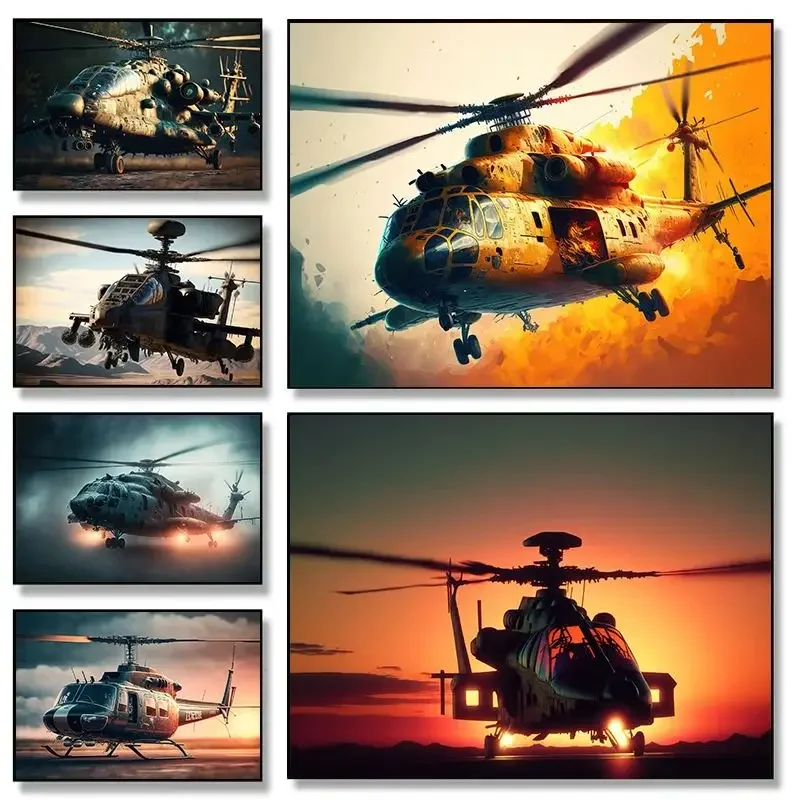 Aircraft Sunset Poster Aesthetics Aircraft Fighter Canvas Print Wall Art Poster Mural Home Military Room Decor Picture