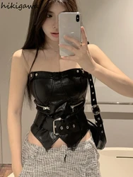 Crop Tops Sexy PU Y2k Tanks Women Clothing Fashion Summer Camis 2024 Ropa Mujer Slim Waist Irregular Backless Harajuku Vest