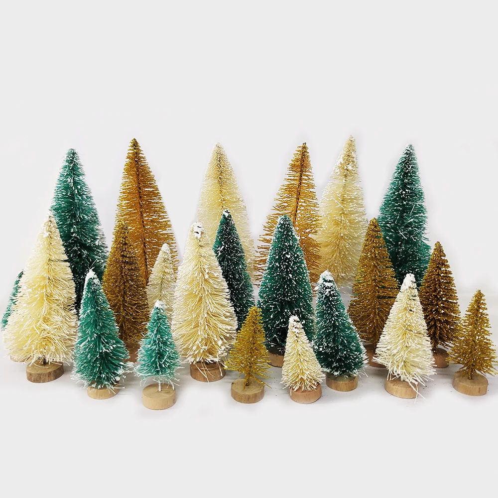 Mini Christmas Tree Figurines Miniatures Plastic Winter Snow Ornament Xmas Party Resin Craft Miniature Landscape Decor Supplies