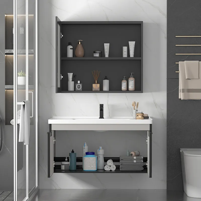 Honeycomb aluminum alloy bathroom cabinet combination wash basin ceramic integrated basin hotel face washstand