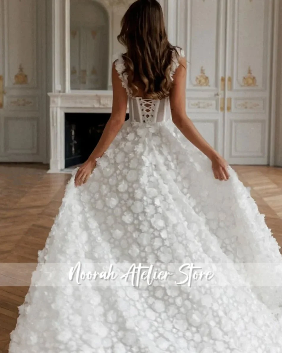 Vestido de novia personalizado con tirantes finos y flores, vestidos de noche con abertura alta para mujer, vestido de novia de celebridad de Dubái 2025