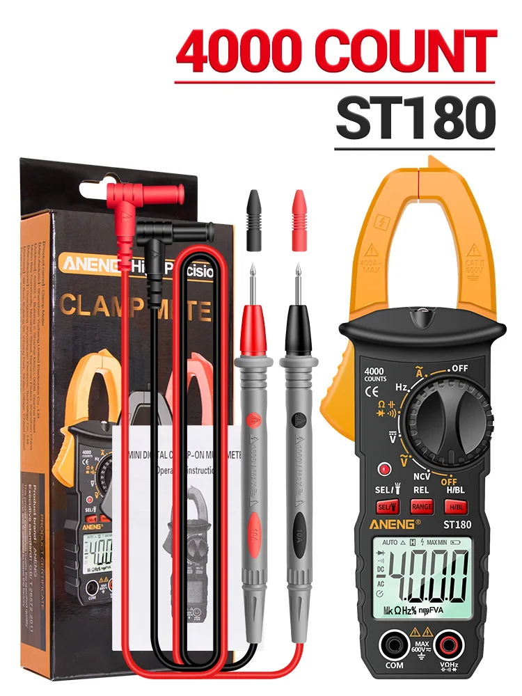 ANENG ST180 AC-stroomtang Digitale multimeter met 4000 tellingen Ampèremeter Spanningsmeter Auto Ampère Hz Capaciteit NCV Ohm Meter