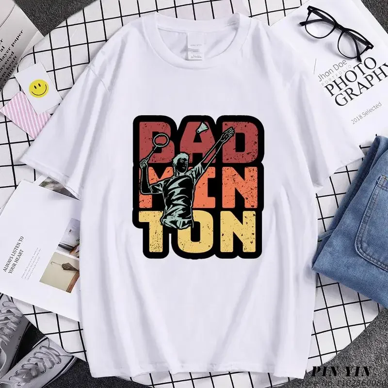 Badminton Sports  T-shirt Men Human Evolution Badminton Summer Short-sleev T Shirt balck white Tops Patter  Men Clothing