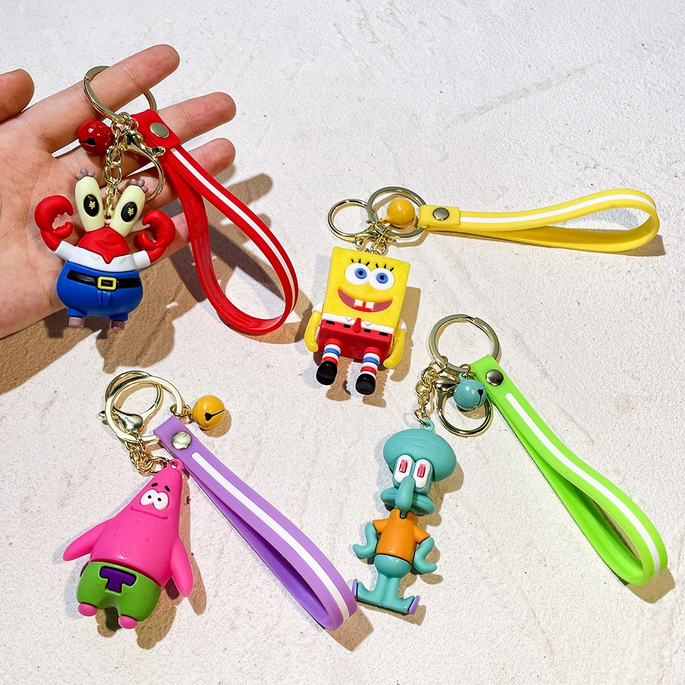 Kawaii Creative SpongeBob SquarePants Big Star Octopus Brother Keychain, Soft Rubber Cute Couple Bag Pendant