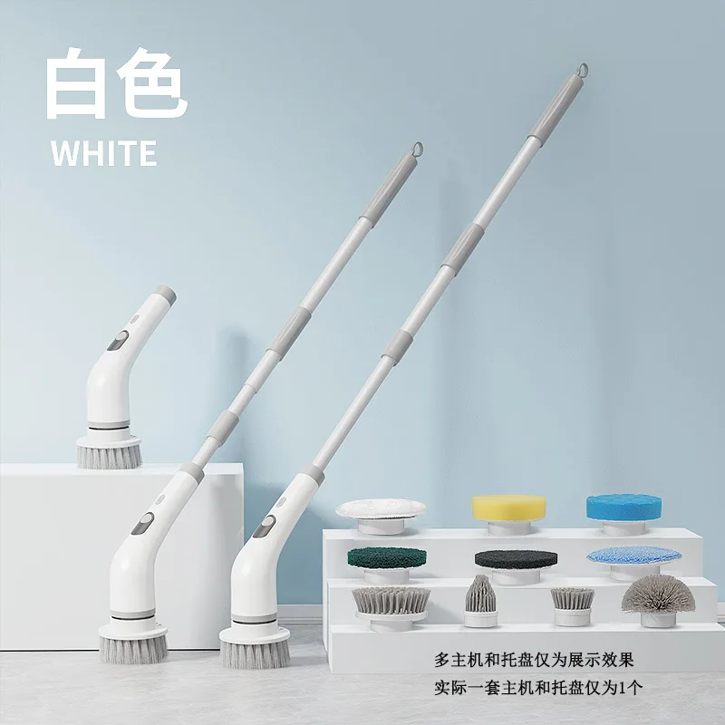 Cordless Electric Spin Scrubber Long Handle Cleaning Brush Set with Replaceable Heads for Bathroom Floor Kitchen Car