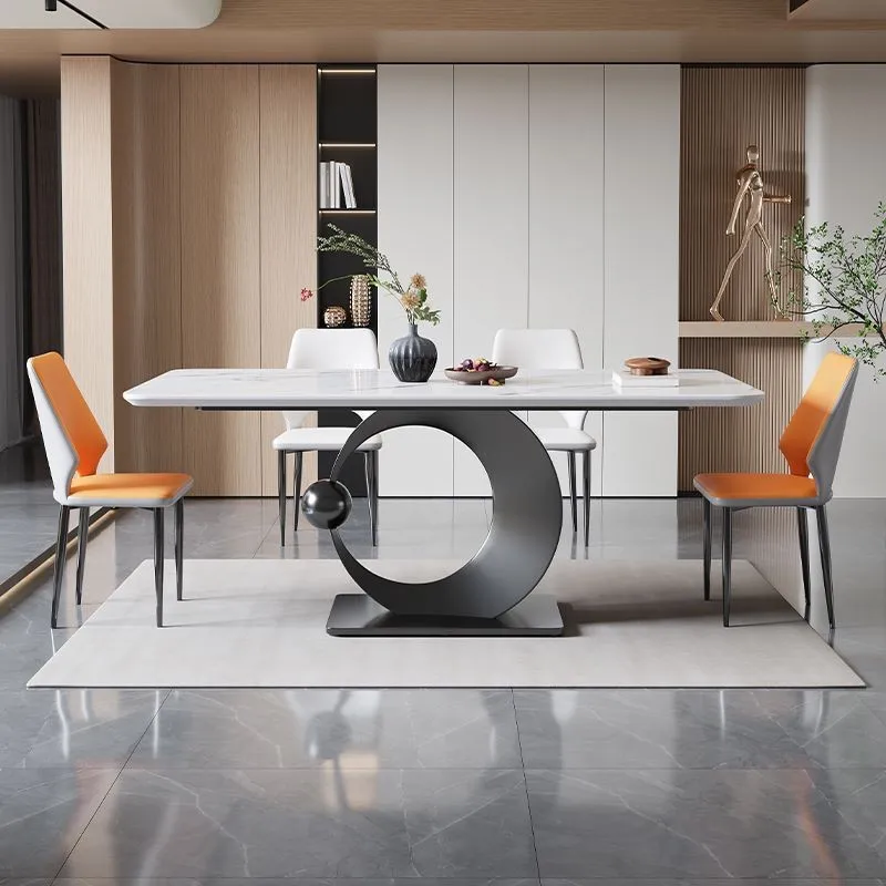 HYS minimalist rock slab dining table and chair combination moon ball rectangular household high-end simple restaurant dining