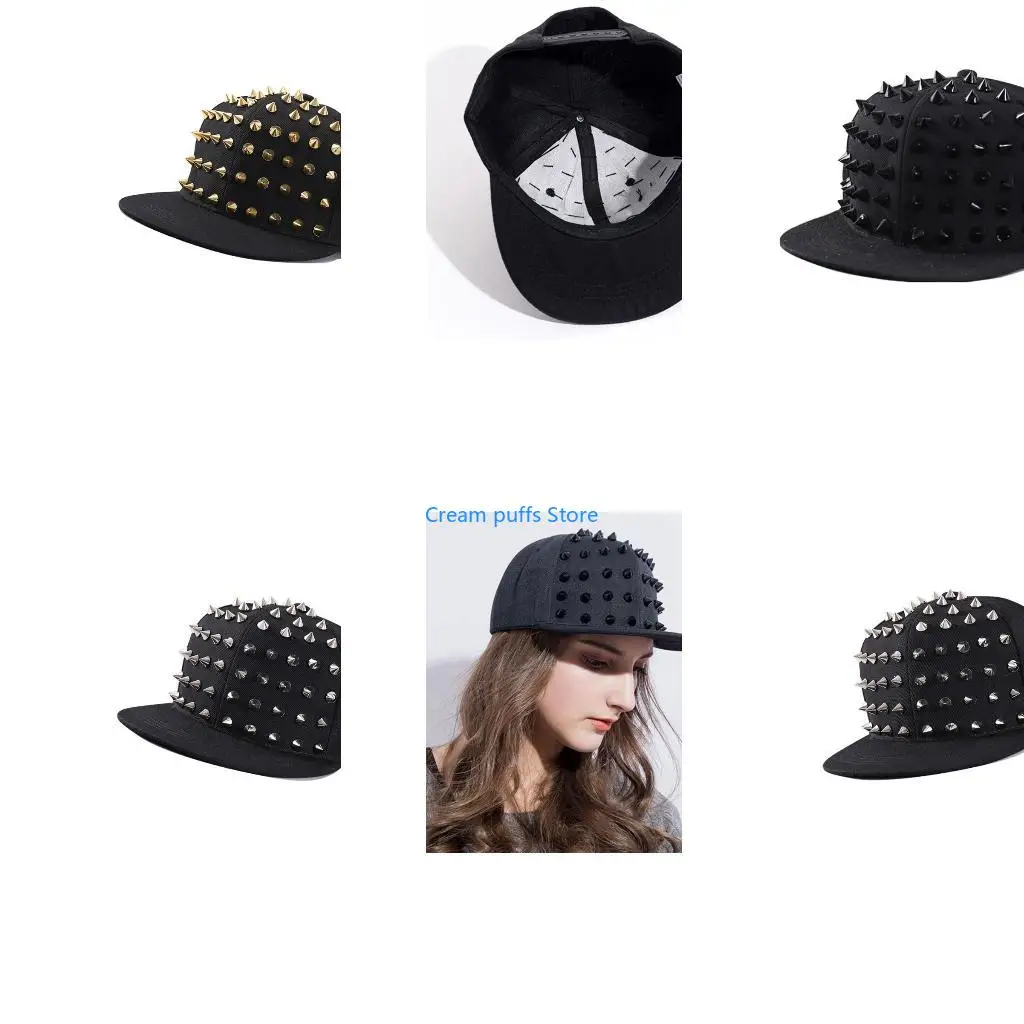 50LE Trendy Rivets Embellished Baseball Hat Flat Border Adjustable Size Summer