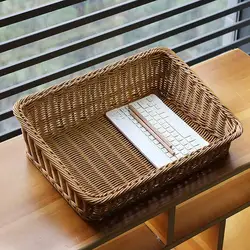 Rectangular Rattan Serving Tray Wicker Woven Basket Bathroom Tray Woven Bread Baskets With Handles Household Storage Basket